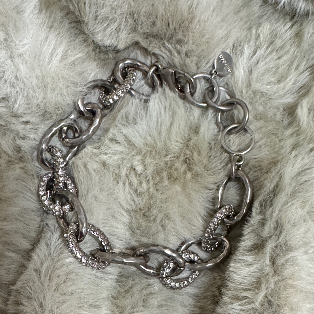 Stella & Dot Christina Chain Link Rhinestone Silver Tone Bracelet